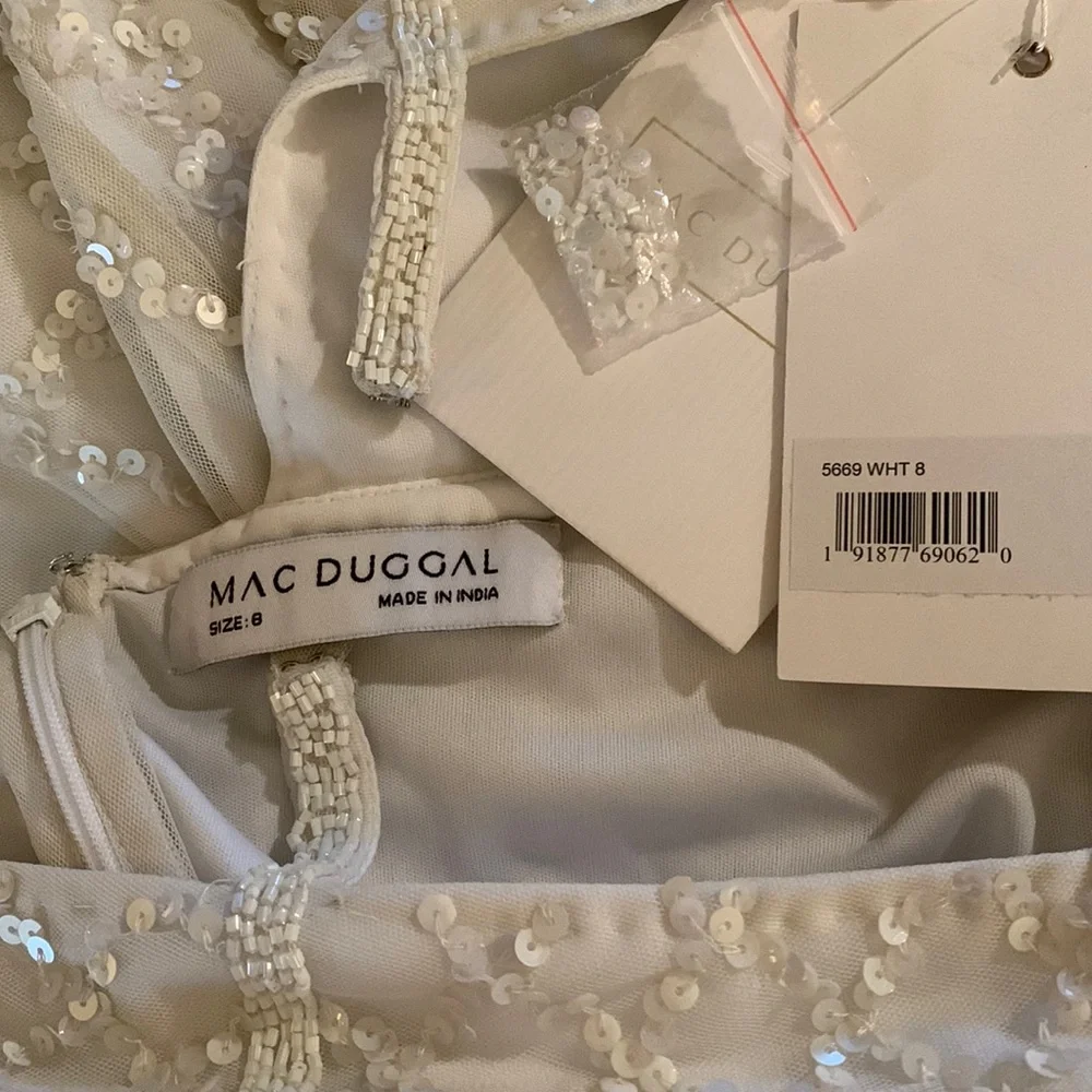 Mac Duggal White Beaded V-Neck Maxi Dress - Picture 13 of 14